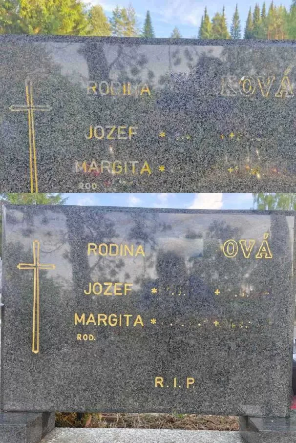 obnova písmen zlatou farbou